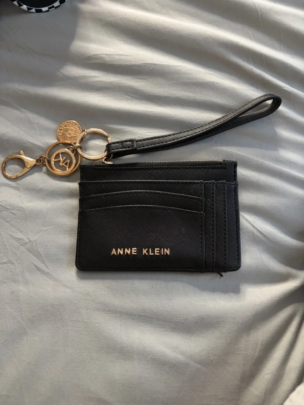 Anne Klein Black Card Case with Gold Charm Wristlet - Picture 1 of 1
